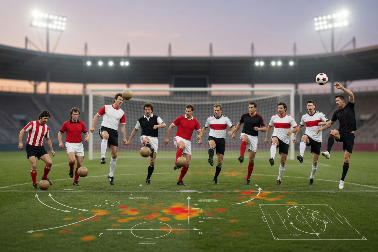 Alternative photographic concept: inside a locker-room tunnel opening onto the pitch at dusk; on